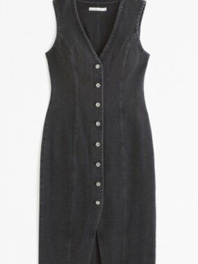 ABERCROMBIE Mara Midi Denim Button-front Dress, size M ; NWT